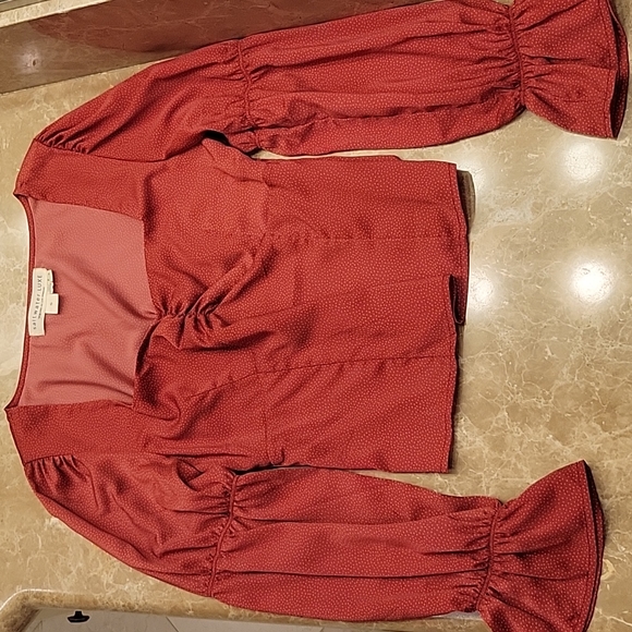 Saltwater Luxe Red-Orange Dotted Blouse, S - Picture 11 of 16